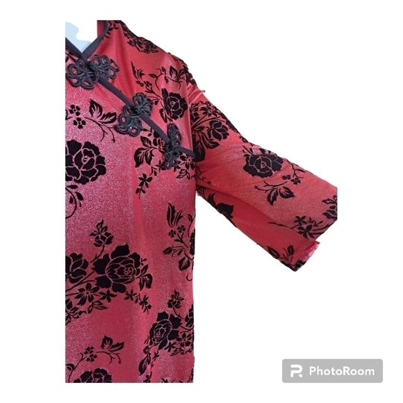 Champagne ! pink blouse with velvet black flowers embroidery details style asian - Picture 5 of 11